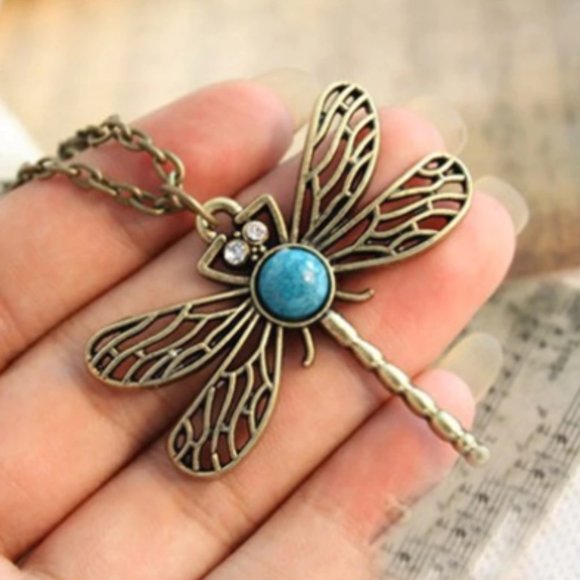 Vintage Boho Hollow Dragonfly Medium Chain Pendant Necklace - Picture 4 of 8